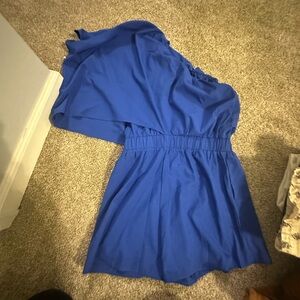 Blue One-Shoulder Romper